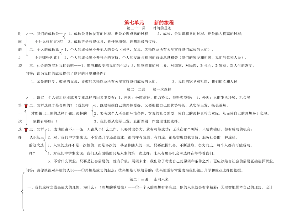 九年级政治 第七单元新的旅程知识结构 教科版试卷_第1页