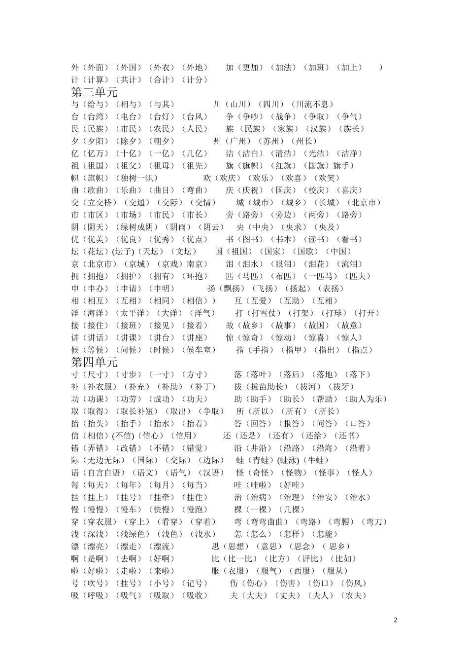 人教版二年级上册语文生字组词_第2页