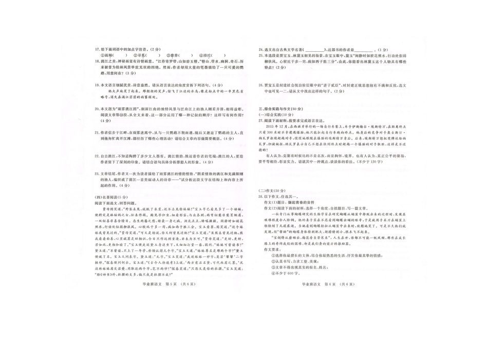 初中语文毕业班摸底试题(扫描版) 试题_第3页