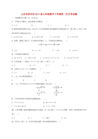 山东省滨州市九年级数学下学期第一次月考试卷试卷
