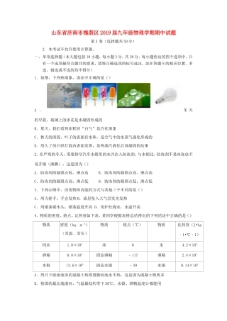 山东省济南市槐荫区九年级物理学期期中试卷