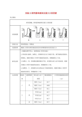 中考物理必考实验精解精练专题 实验13 探究影响液体压强大小的因素试卷