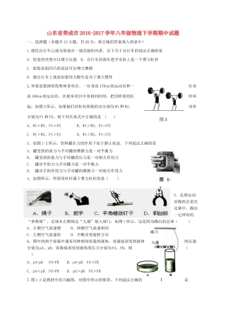 山东省荣成市 八年级物理下学期期中试卷
