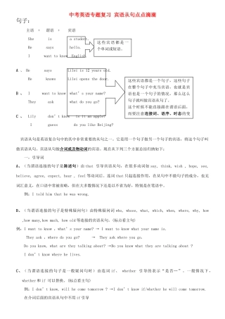 中考英语专题复习 宾语从句点点滴滴试卷
