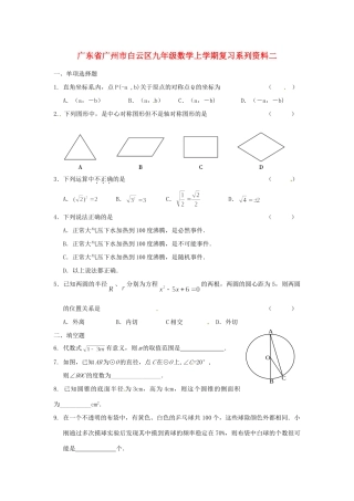九年级数学上学期复习系列资料二试卷