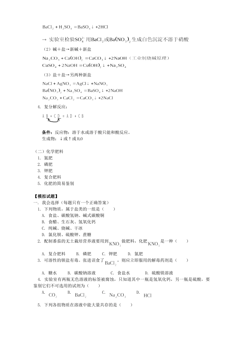 初三化学第十一单元盐、化肥知识精讲 人教实验版 试题_第2页