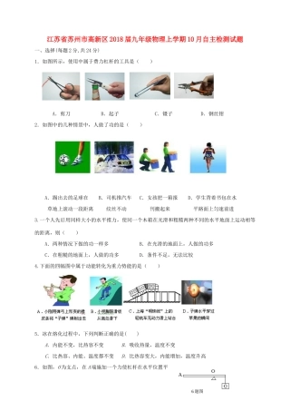 九年级物理上学期10月自主检测试卷