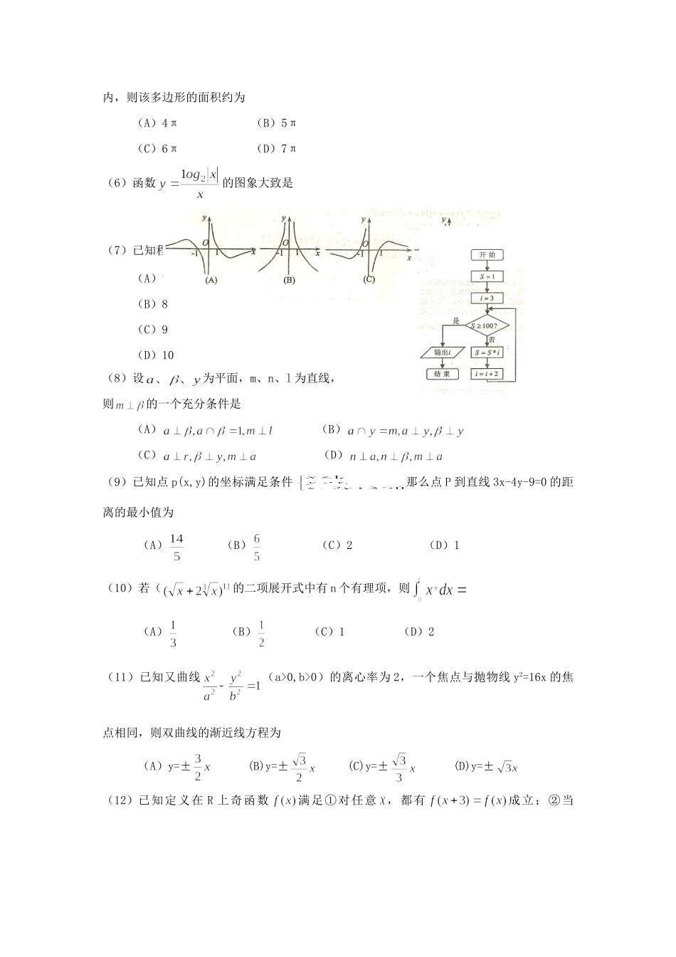 山东省日照市日照一模，无答案)理 新人教B版试卷_第2页