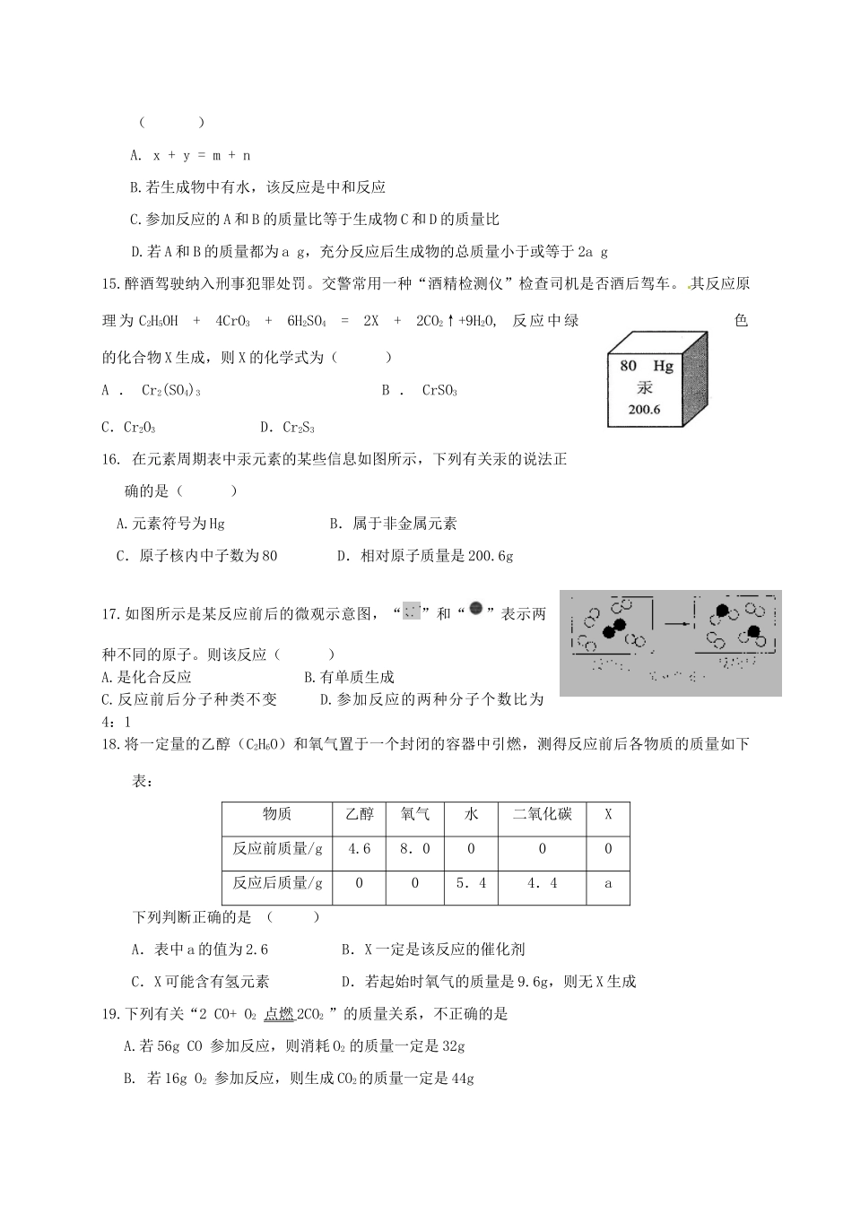 九年级化学4月阶段考试试卷 新人教版试卷_第3页