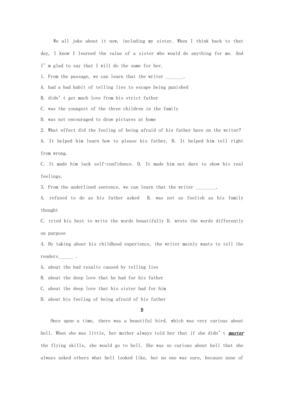 山西省大同市铁路一中高一英语上学期期中试卷_第2页