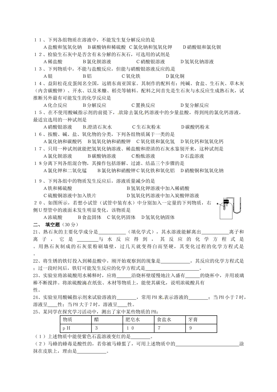 九年级化学下册 酸碱盐测试卷 新人教版试卷_第2页
