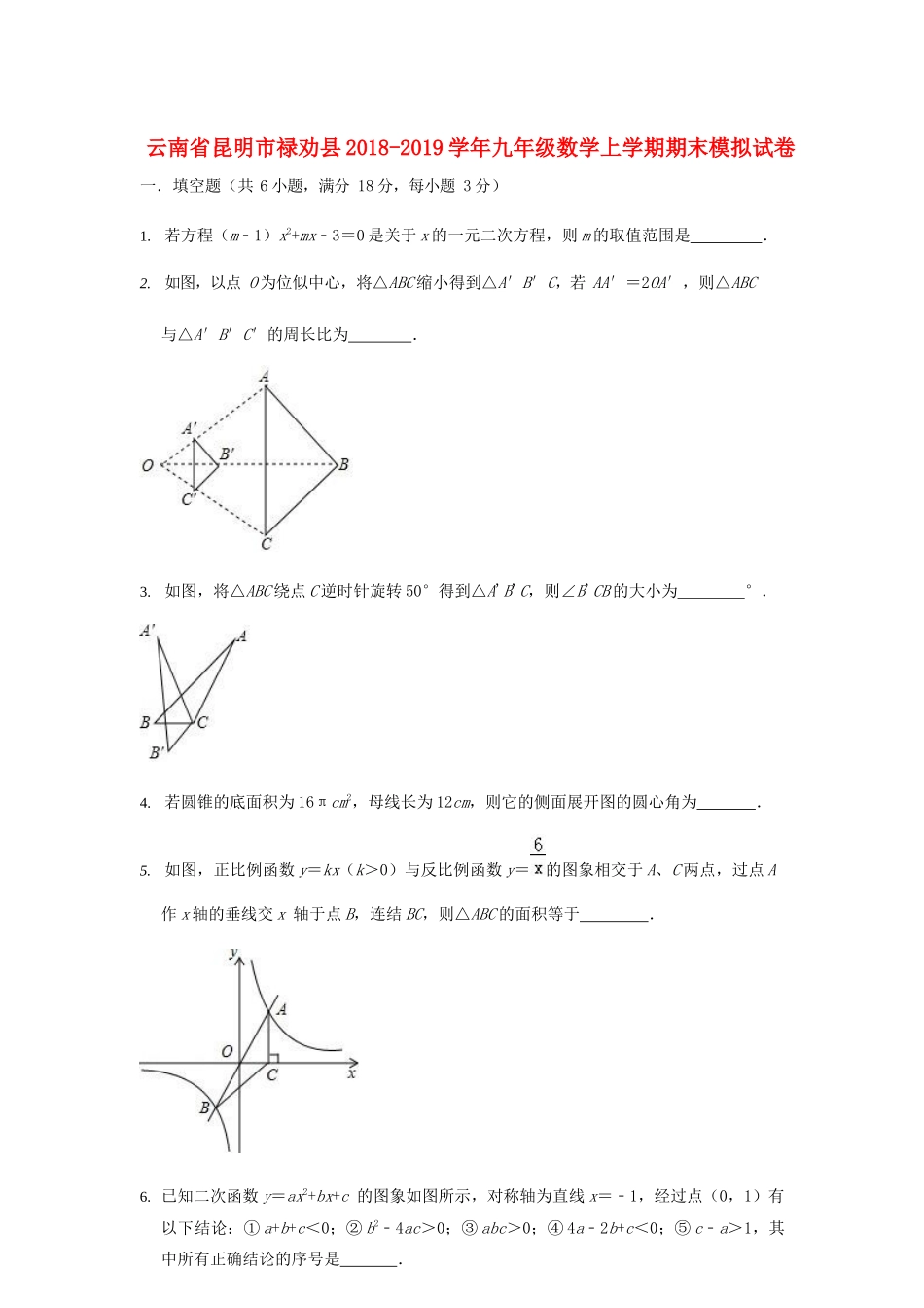 九年级数学上学期期末模拟试卷试卷_第1页
