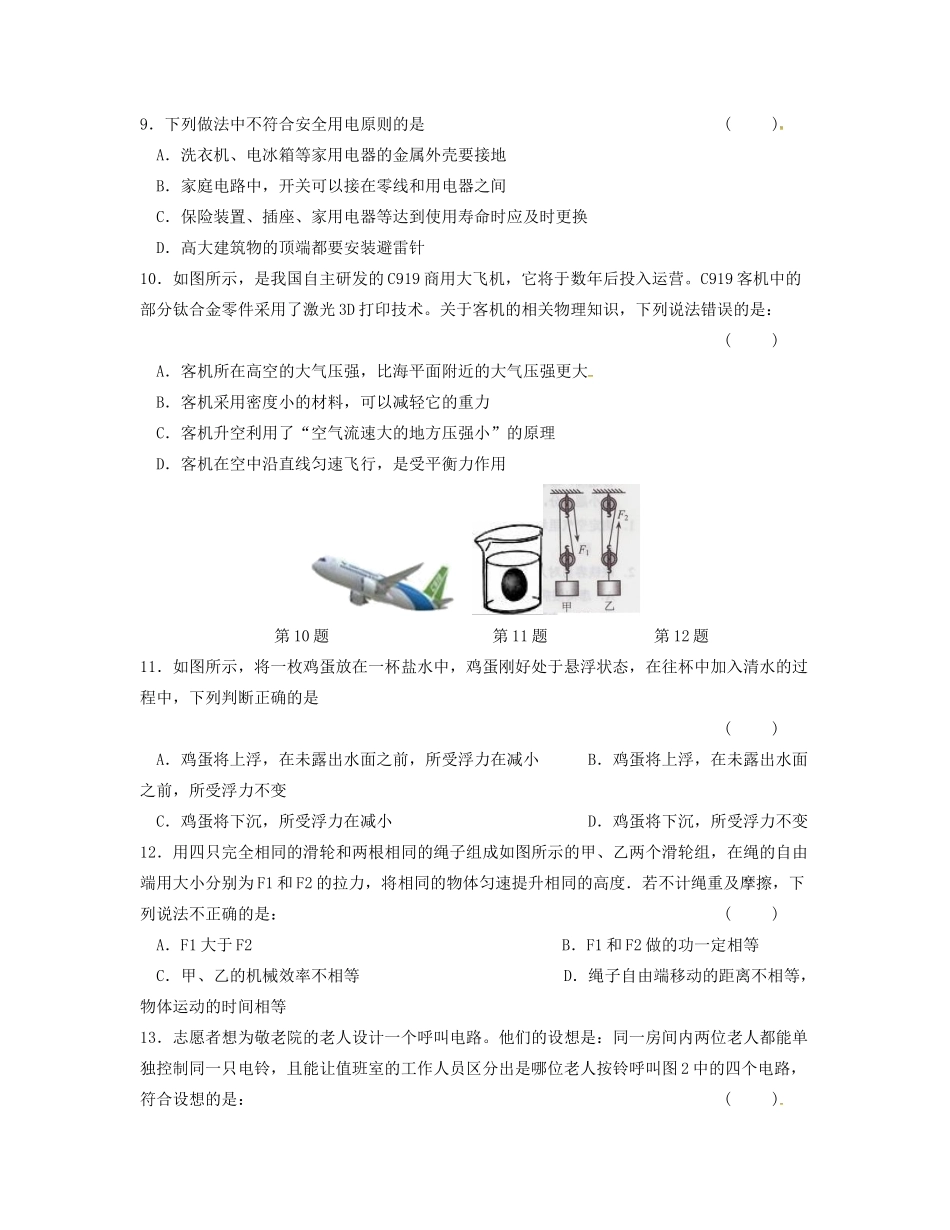 中考物理冲刺试卷试卷(00001)_第2页