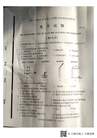 九年级化学上学期期中试卷(pdf) 新人教版 山东省临沂市费县九年级化学上学期期中试卷(pdf) 新人教版