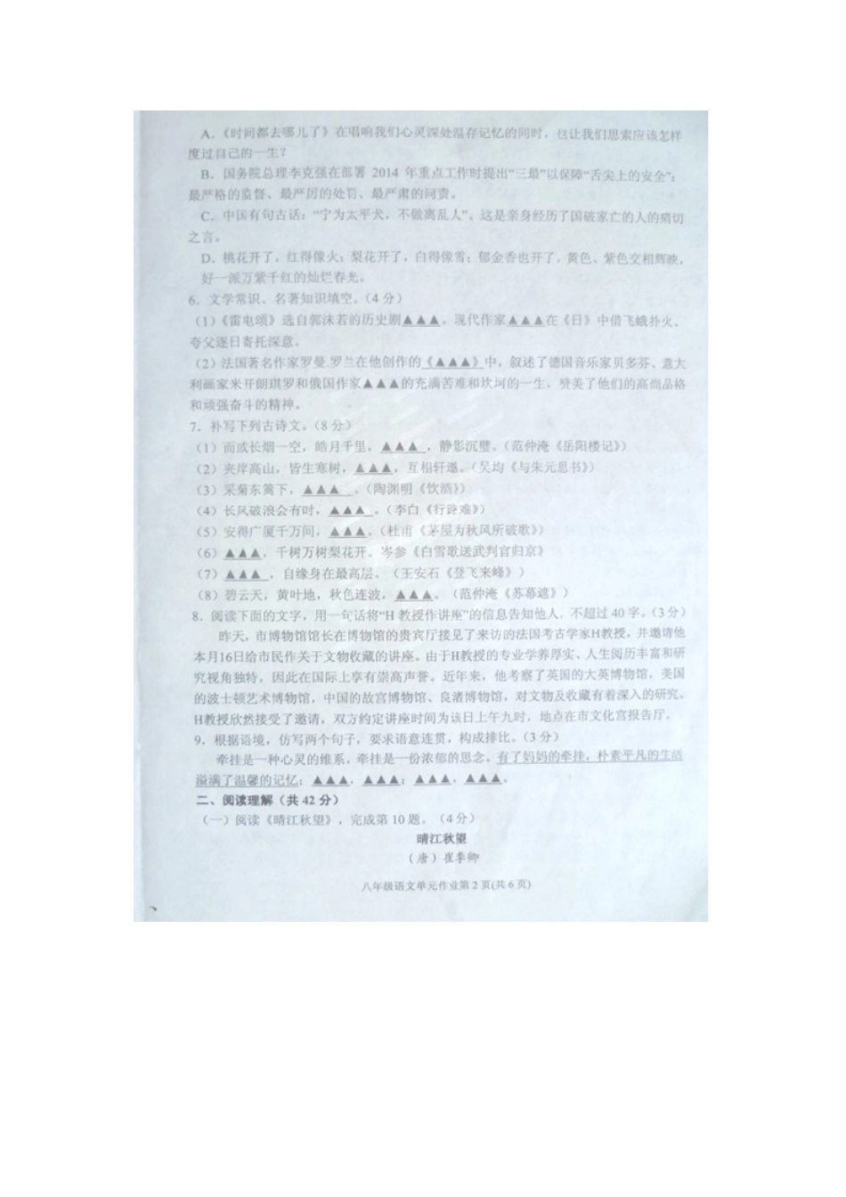 山东省临沂市 八年级语文下学期期末统考试卷新人教版试卷_第2页