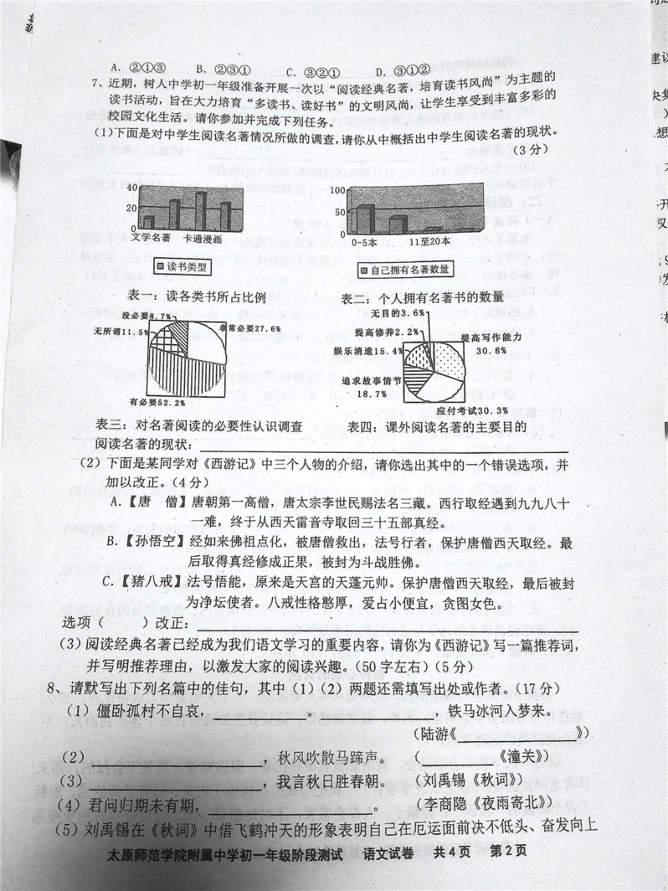 山西省太原市七年级语文上学期12月阶段试卷(pdf，无答案) 新人教版试卷_第2页