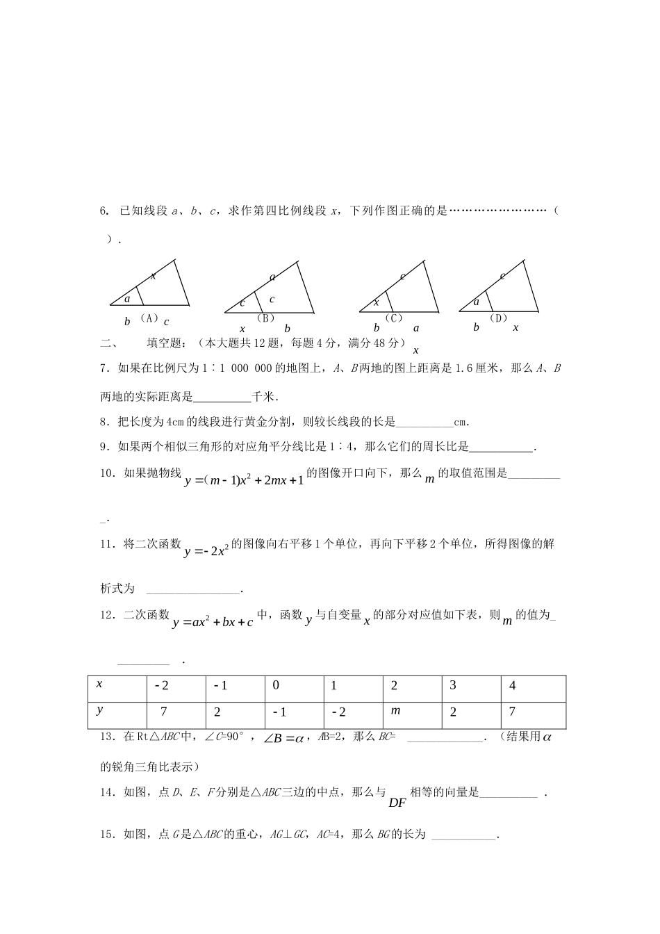 九年级数学期终调研试卷 上教版试卷_第2页