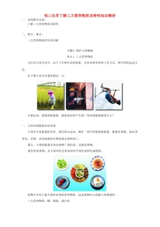 初三化学了解三大营养物质及特性知识精讲 湘教版 试题