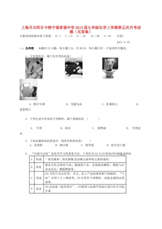 九年级化学上学期第五次月考试卷试卷