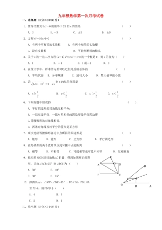 九年级数学第一次月考试卷 新课标 人教版试卷