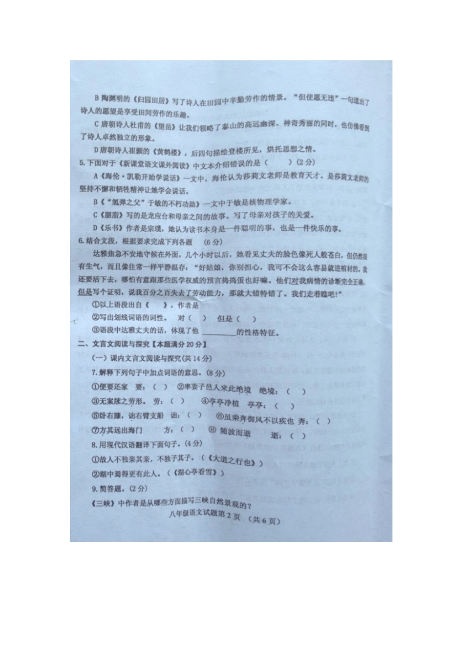 山东省胶州市 八年级语文上学期期末试卷新人教版试卷_第2页