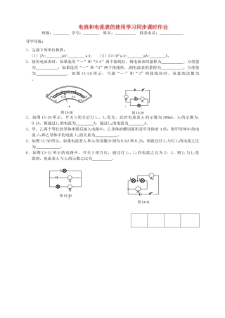 九年级物理上册 12 133 电流和电流表的使用学习同步课时作业 苏科版试卷