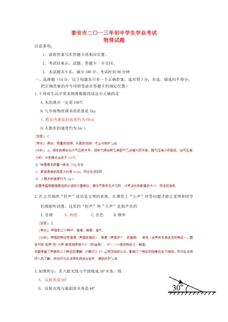 山东省泰安市中考物理真题试卷(解析版)试卷