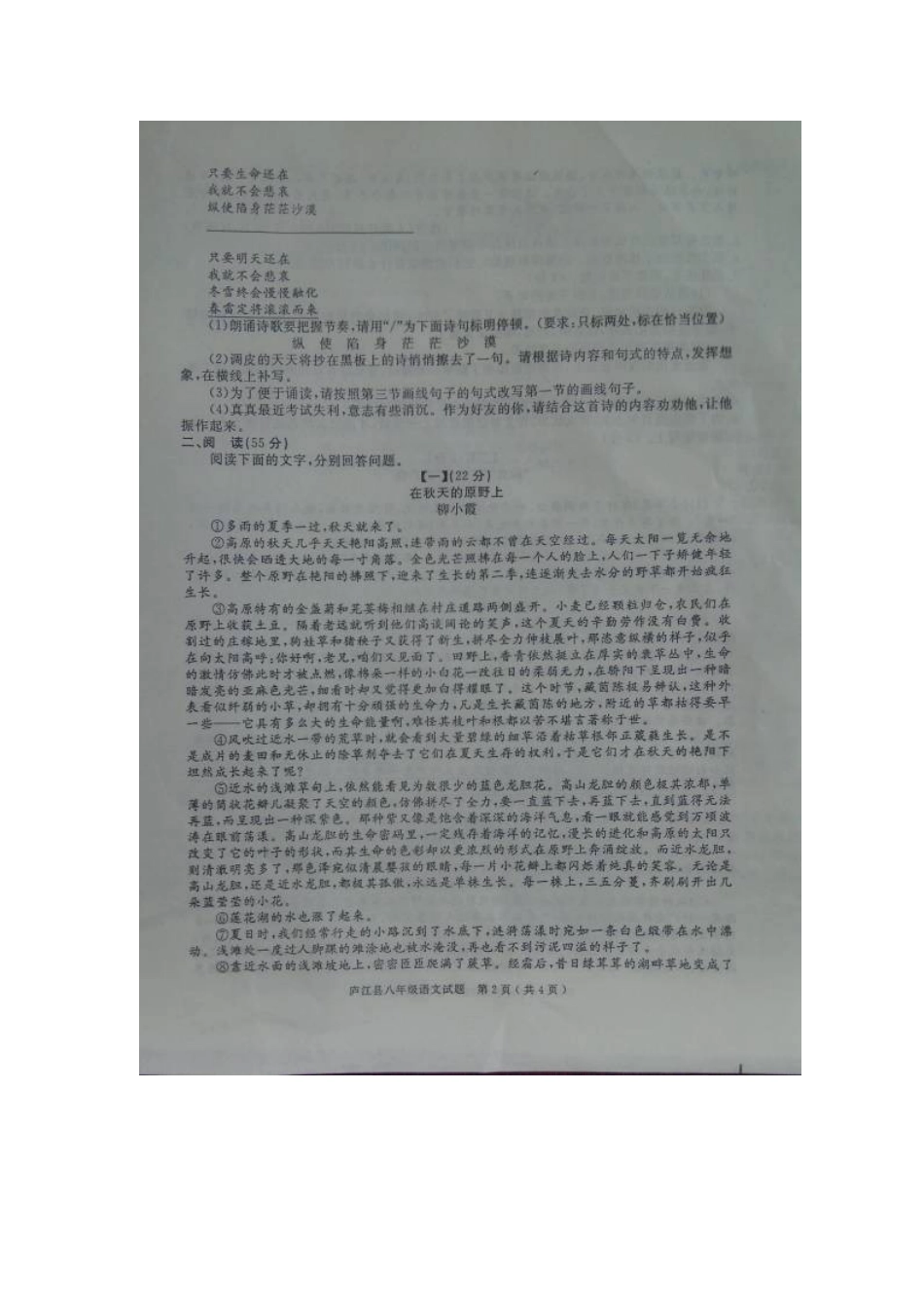 安徽省合肥市庐江县 八年级语文下学期期末考试试卷苏教版试卷_第2页