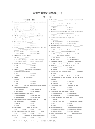 中考英语专题复习训练卷二 语法(pdf) 牛津版试卷
