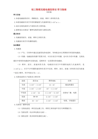 初三物理无线电通信常识 学习指南 专题辅导 不分版本 试题