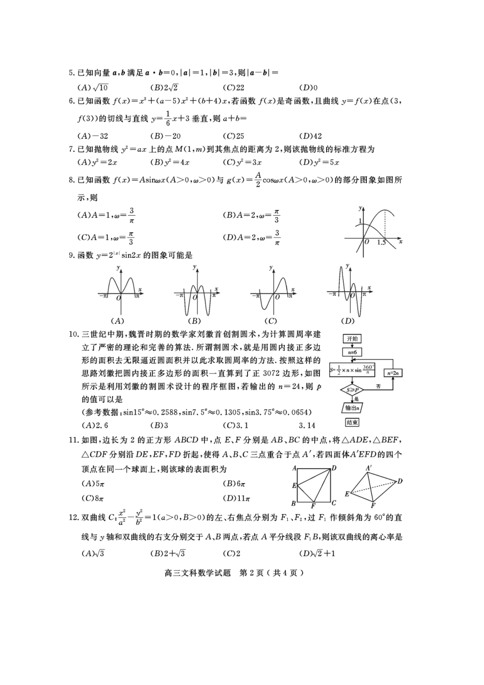 四川省乐山市高三数学第三次调查研究考试试卷 文试卷_第2页