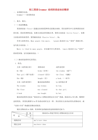 初三英语Grammar 动词的语态知识精讲 湘教版 试题