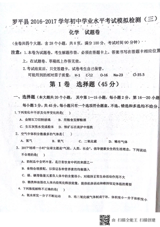 九年级化学学业水平考试模拟检测试卷(三)(pdf)试卷