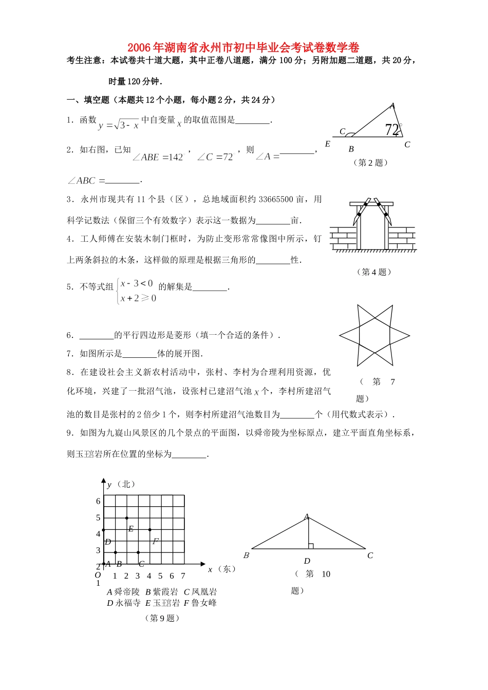 初中毕业会考试卷数学卷 新课标 人教版 试题_第1页