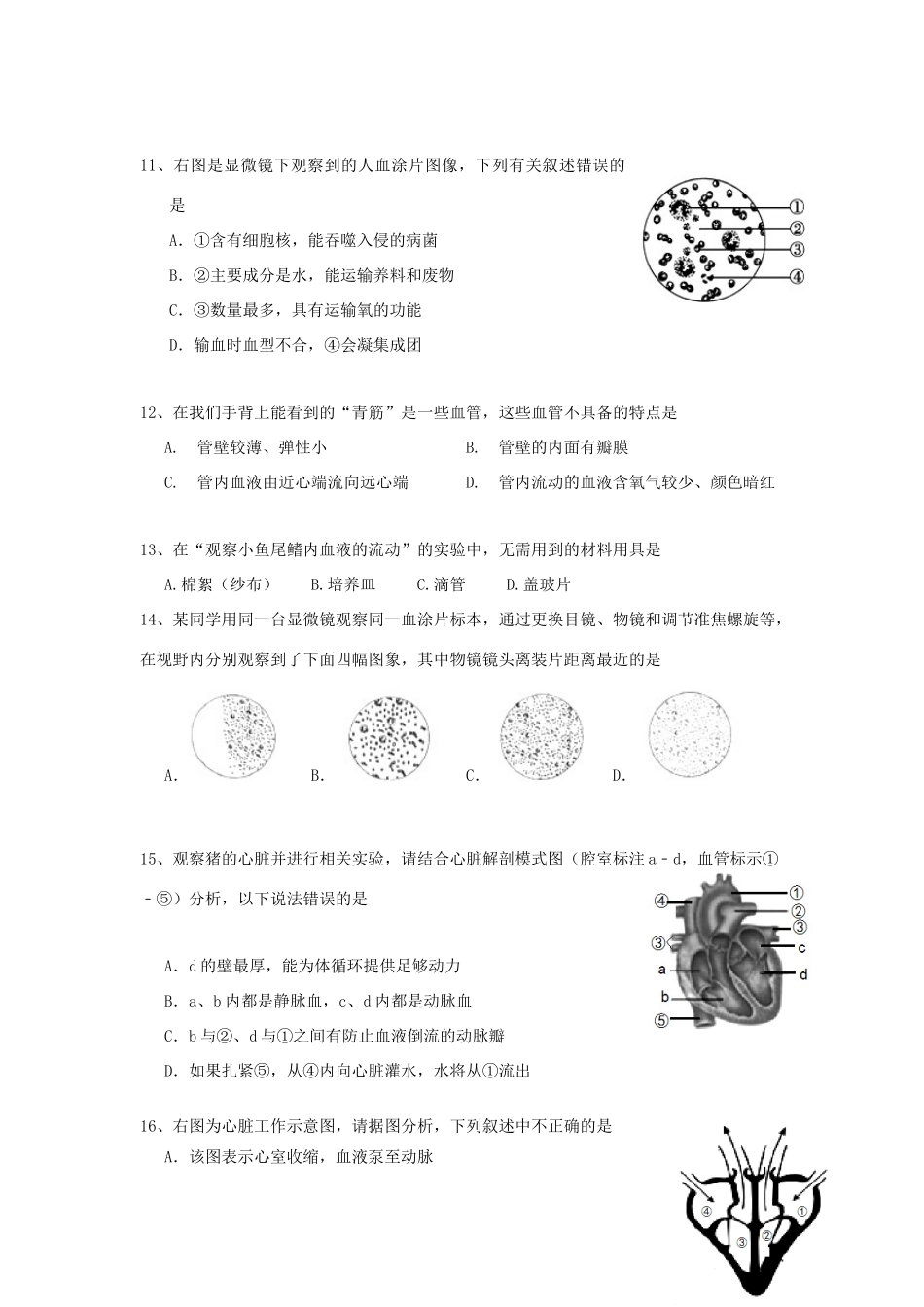 山东省蒙阴县七年级生物下学期期末考试试卷_第3页