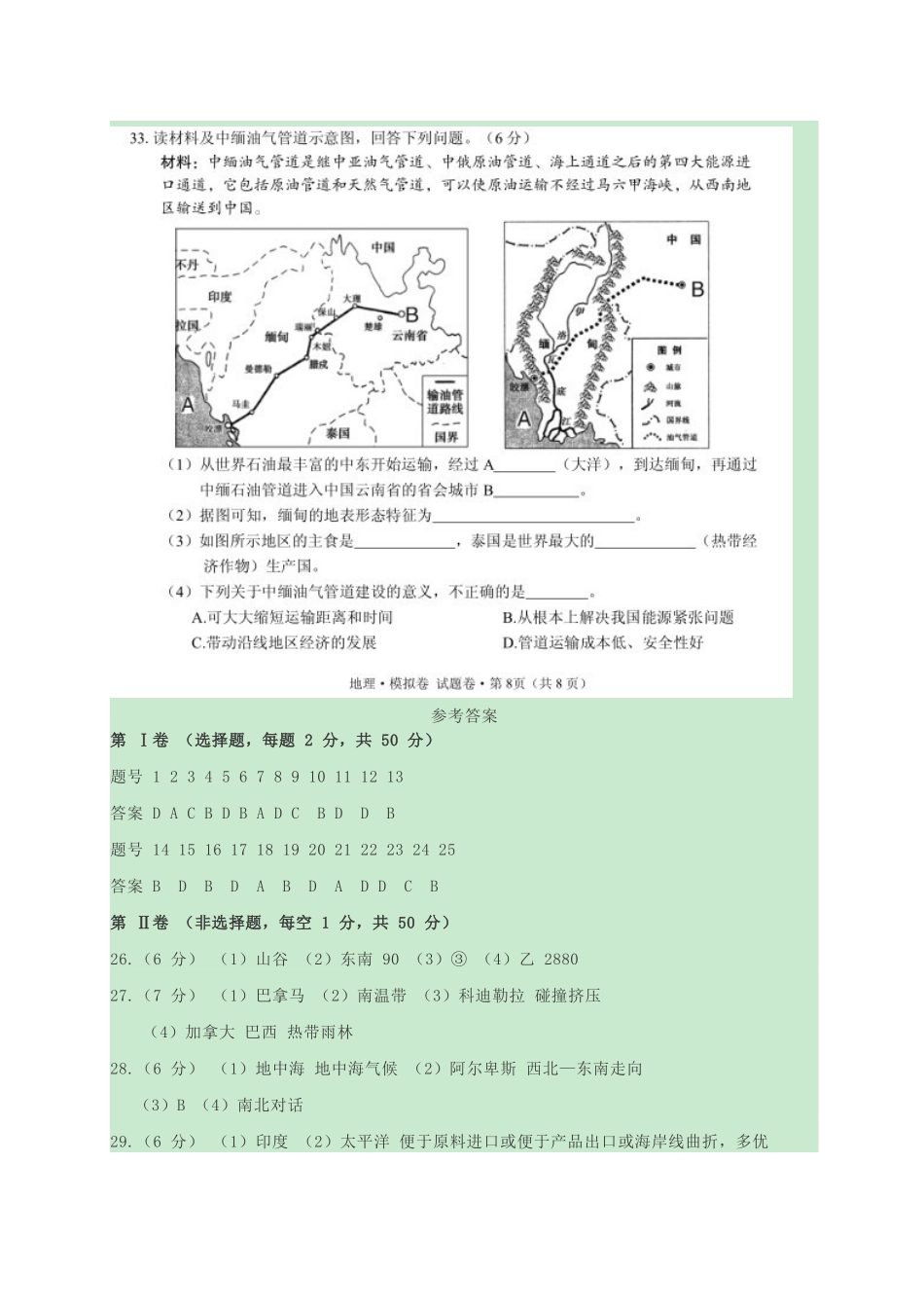 初中地理学业水平模拟考试试题_第2页