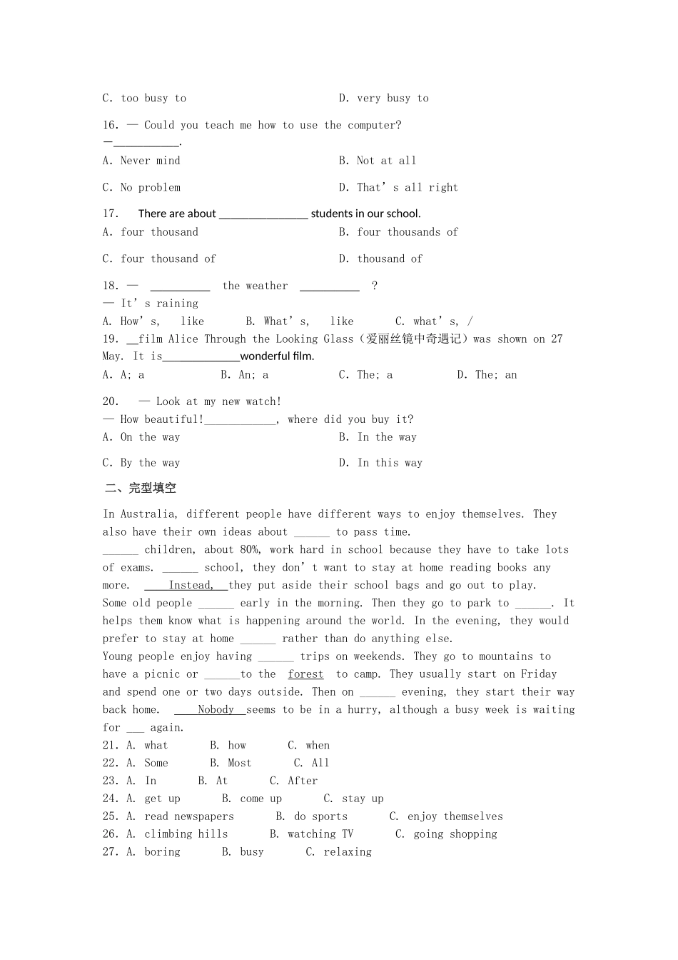 山东省滕州市七年级英语下学期期末复习(二)试卷 人教新目标版试卷_第2页