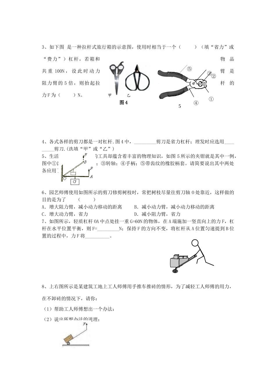 中考物理专题复习 杠杆试卷_第2页