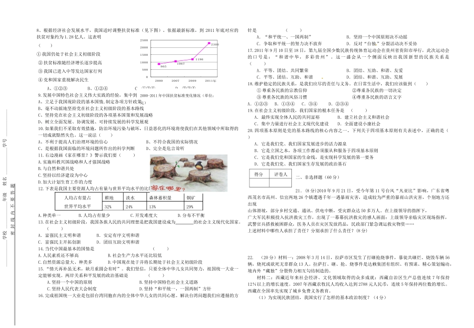 九年级思想品德第一学期期中教学质量评估测试试卷 新人教版试卷_第2页