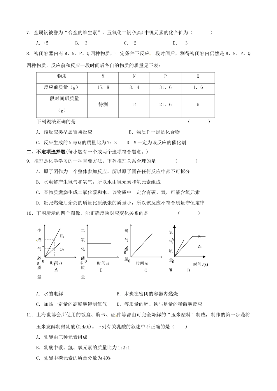 九年级化学双休日作业10试卷_第2页