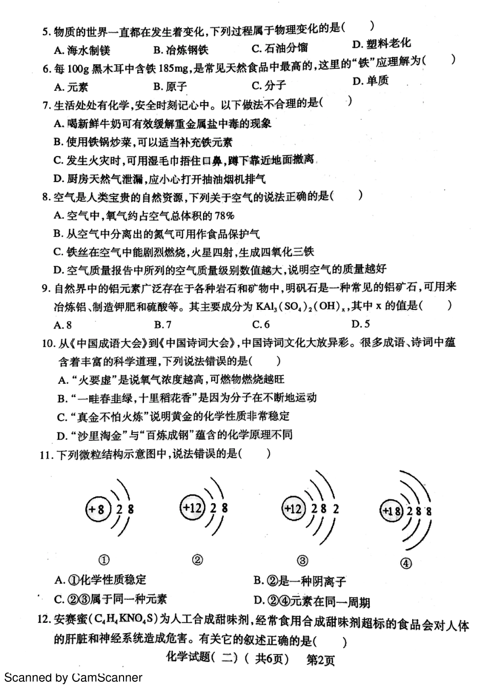 九年级化学下学期第二次模拟试卷(pdf)试卷_第2页