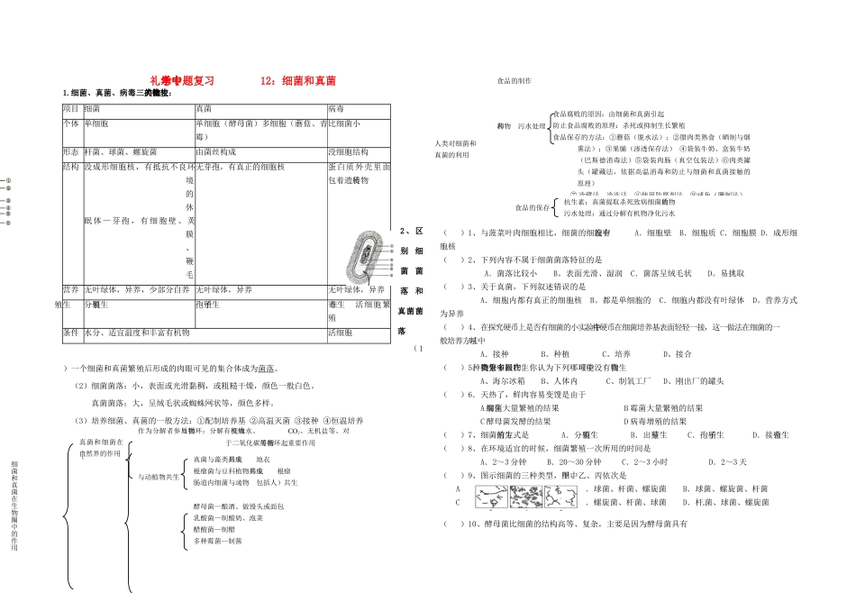 中考生物专题复习12 细菌和真菌试卷_第1页