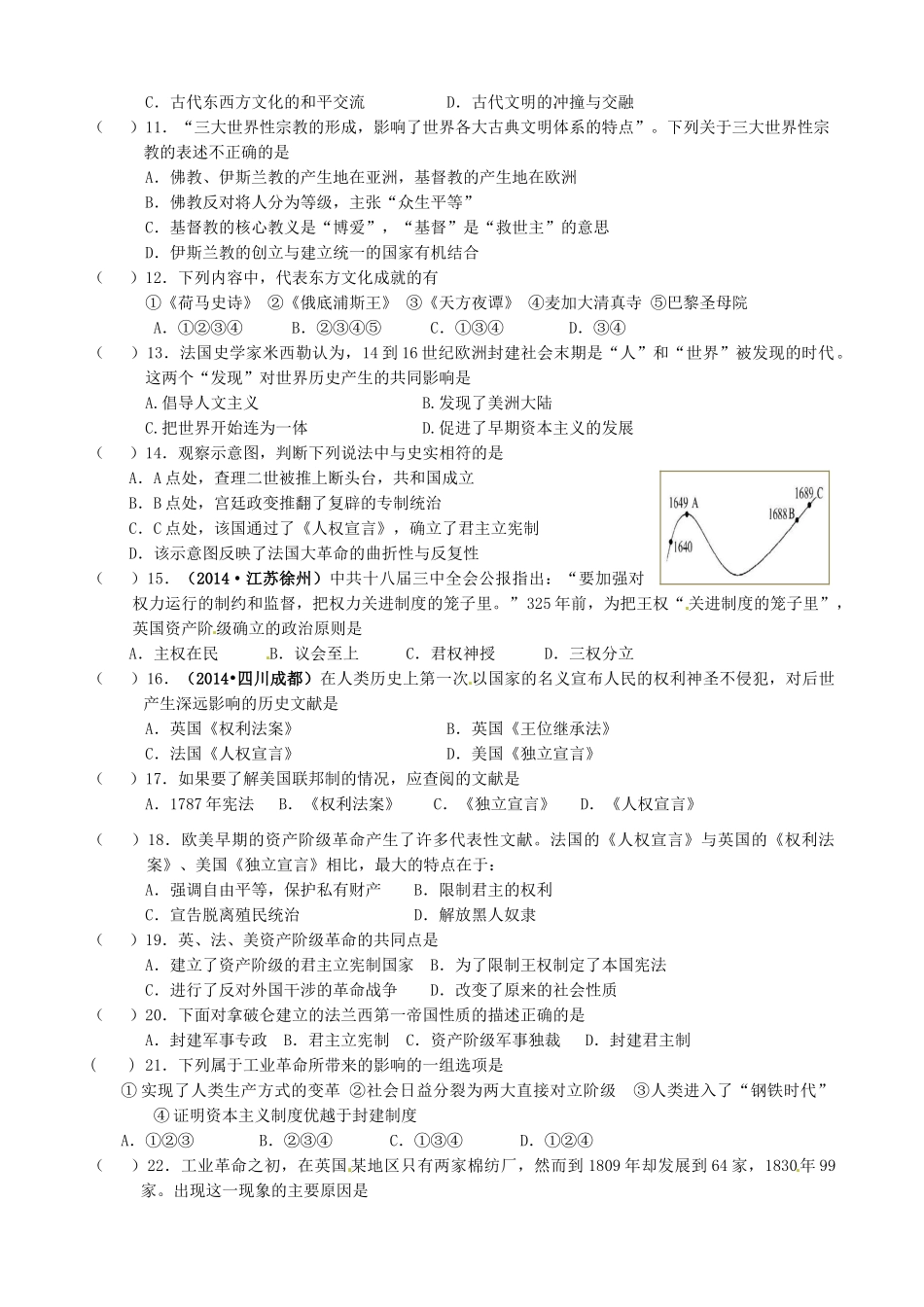 九年级历史上册 易错题集 新人教版试卷_第2页