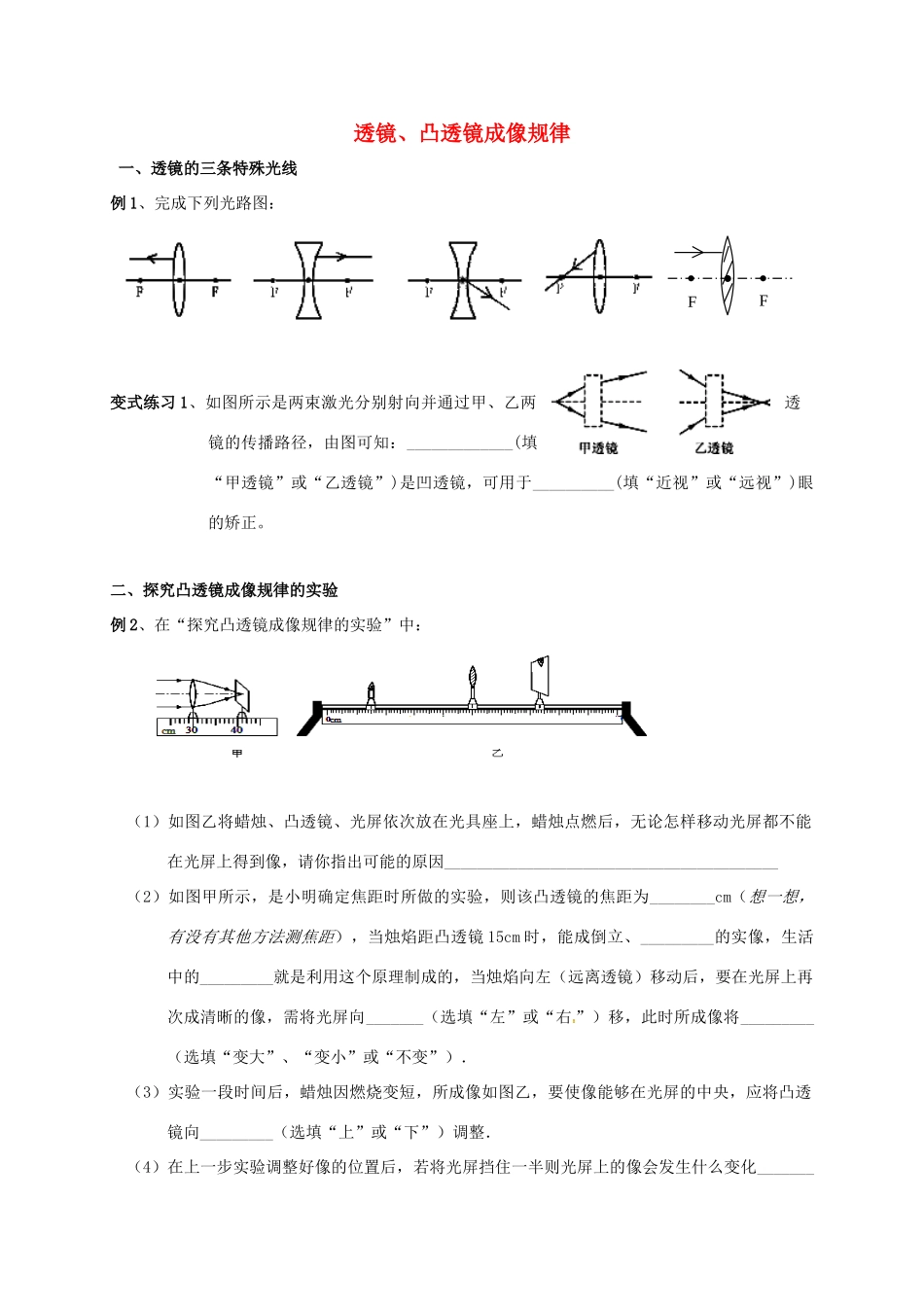 中考物理复习 透镜、凸透镜成像规律2试卷_第1页