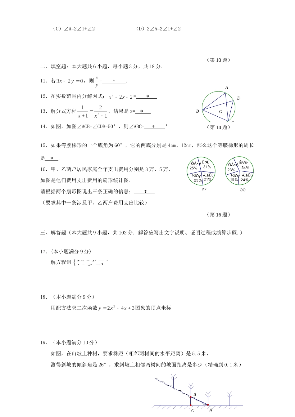 初中毕业班数学综合测试卷 人教版 试题_第2页