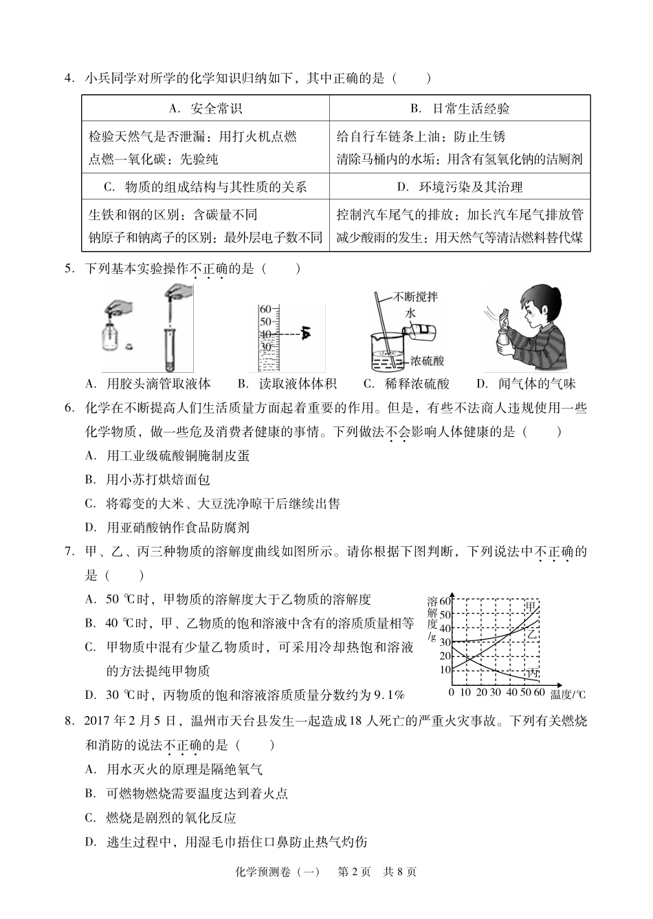 九年级化学学业考试模拟试卷(一)(pdf) 061712_第2页