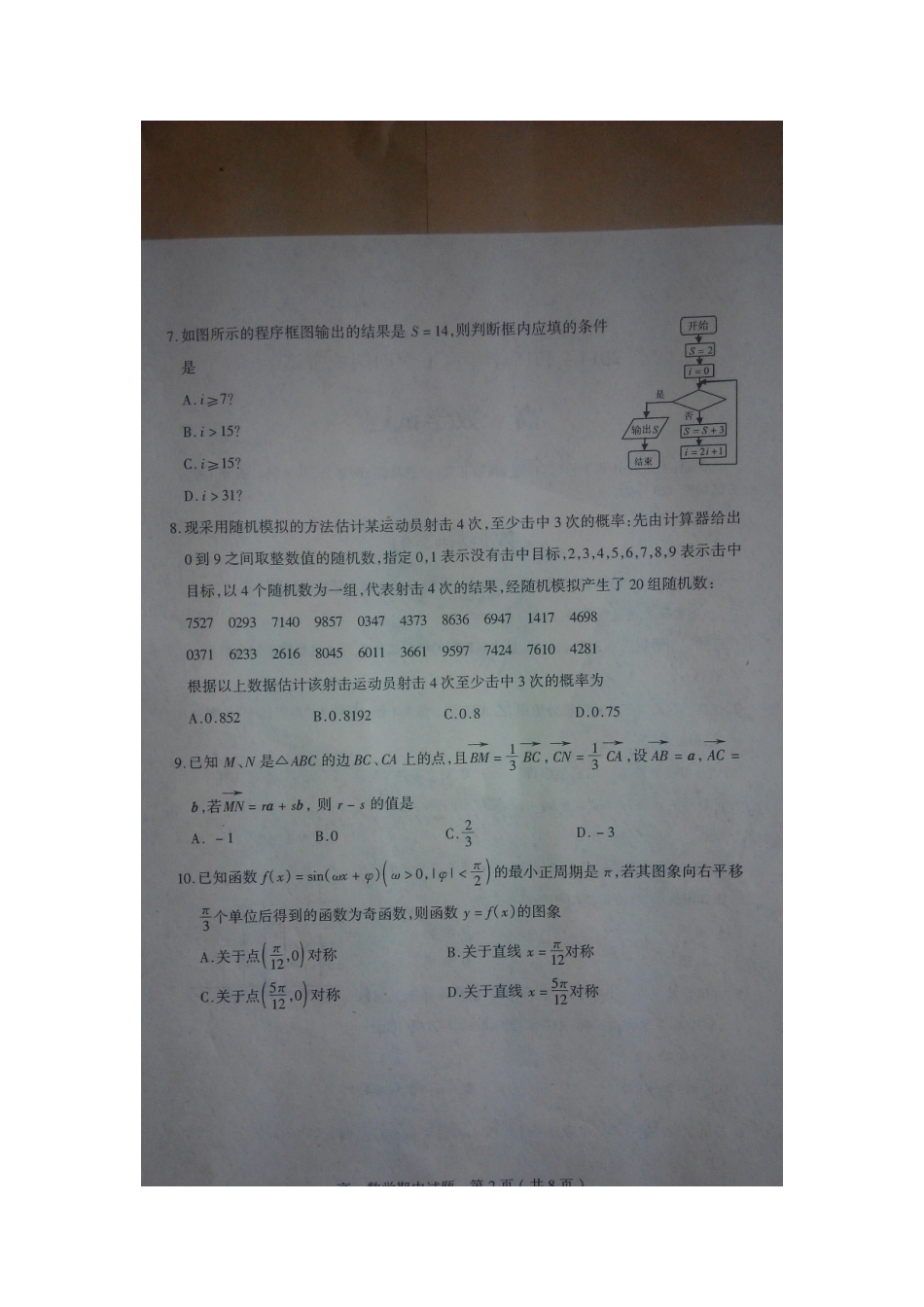 山东省临沂市河东一中高一数学下学期期中试卷试卷_第2页