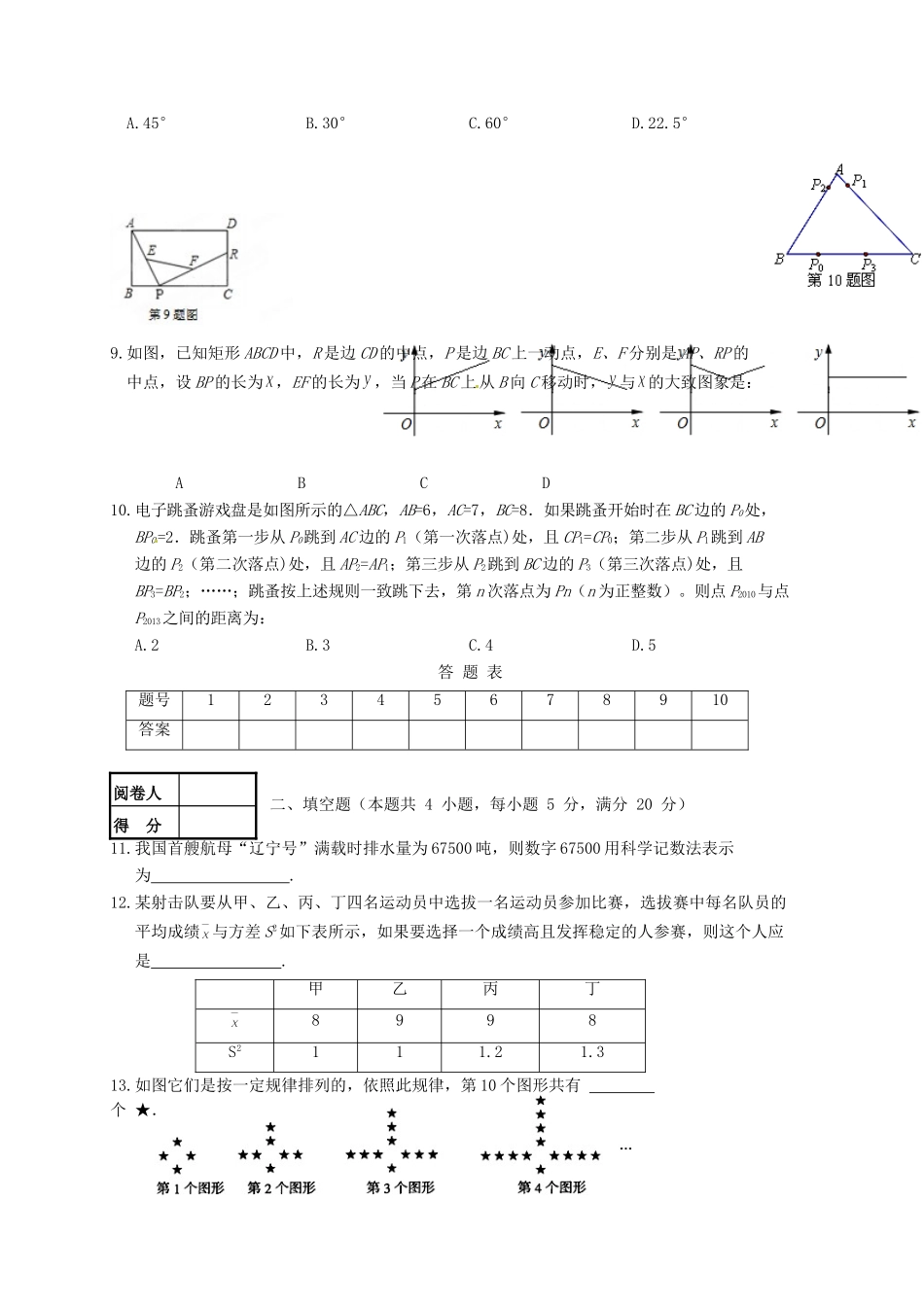 九年级数学毕业模拟试卷试卷_第2页