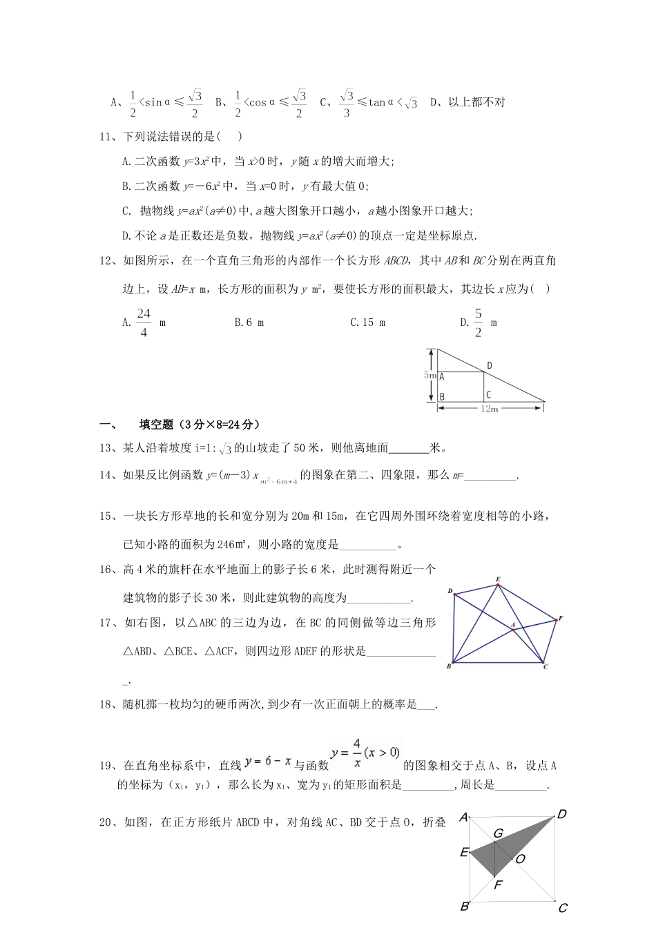 九年级数学上学期期末模拟试卷(2)试卷_第2页