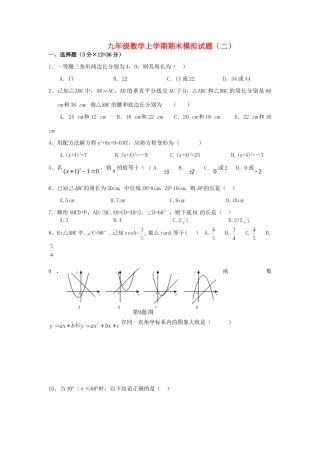 九年级数学上学期期末模拟试卷(2)试卷